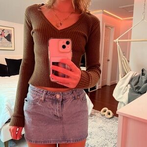 BRANDY Melville V neck Fitted Brown Cardigan/Sweater